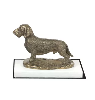 Dachshund Wire-haired, Wiener dog, Badger dog - dog figurine, figure on a white base, trophy for Art-Dog dog show exhibition