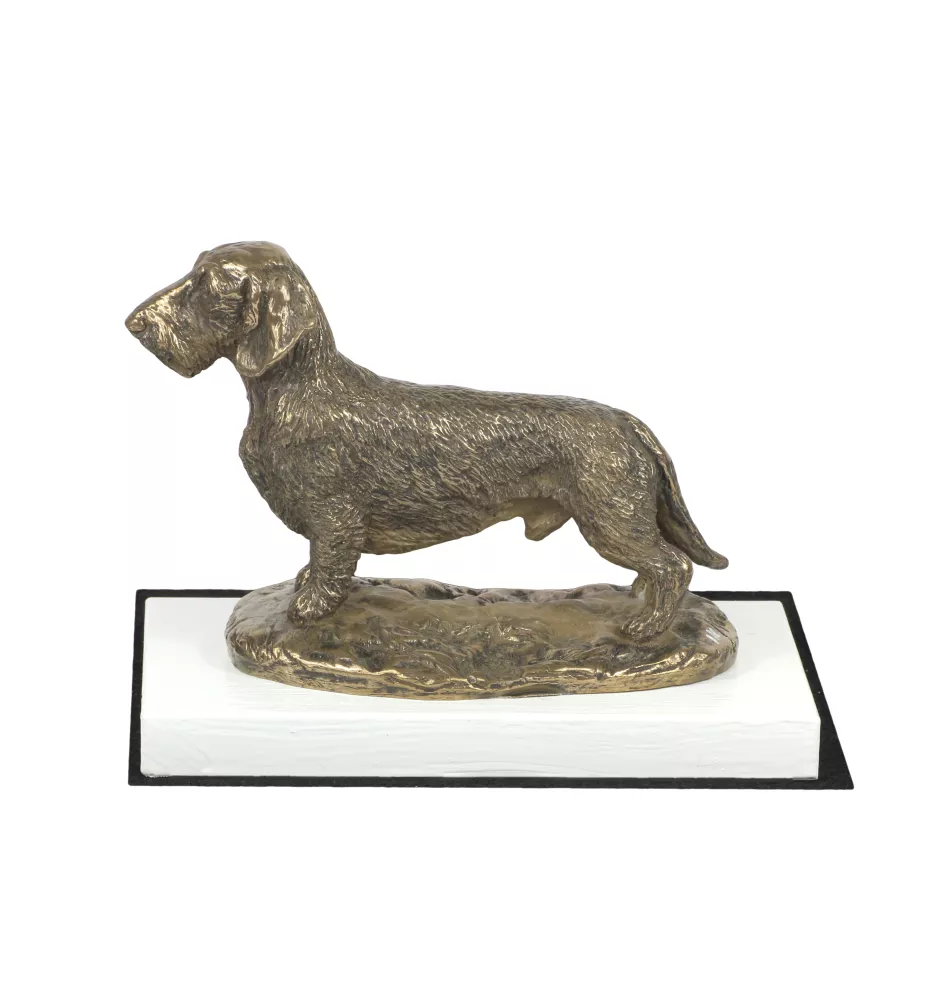 Dachshund Wire-haired, Wiener dog, Badger dog - dog figurine, figure on a white base, trophy for Art-Dog dog show exhibition