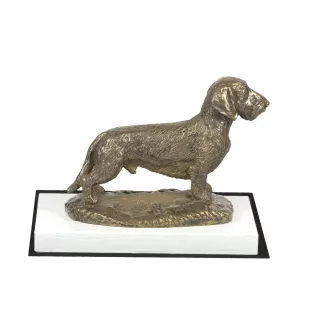 Dachshund Wire-haired, Wiener dog, Badger dog - dog figurine, figure on a white base, trophy for Art-Dog dog show exhibition