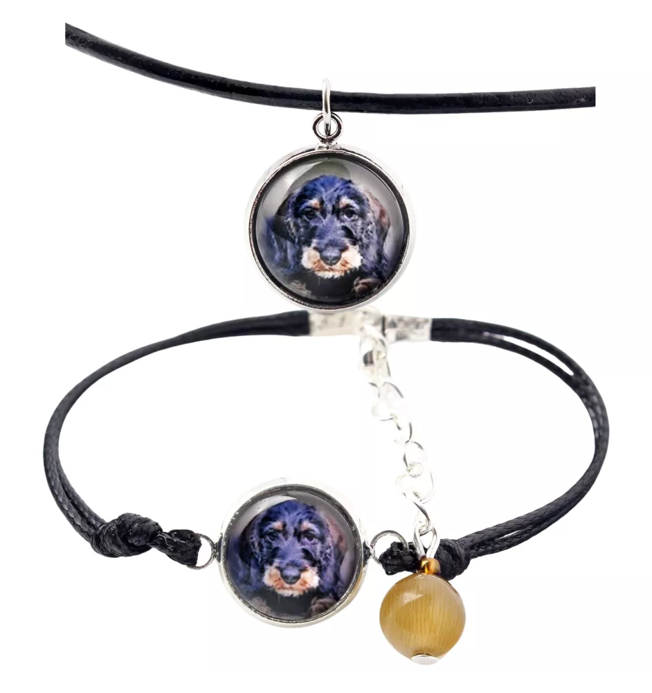 Teckel à poil dur, Chien-saucisse - ensemble de bijoux avec votre photo, ensemble fait à la main, bracelet et collier de la marque Art.-Dog