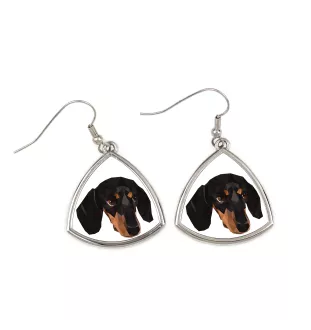 Dachshund Smooth-haired, Wiener dog, Badger dog - earrings with a picture and the inscription geometric dog Art-Dog