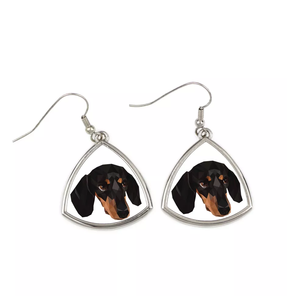 Dachshund Smooth-haired, Wiener dog, Badger dog - earrings with a picture and the inscription geometric dog Art-Dog