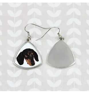 Dachshund Smooth-haired, Wiener dog, Badger dog - earrings with a picture and the inscription geometric dog Art-Dog