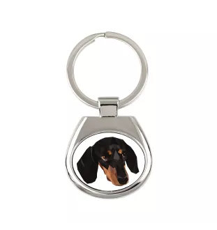 Dachshund Smooth-haired, Wiener dog, Badger dog - geometric keychain with a photo and the inscription Art-Dog