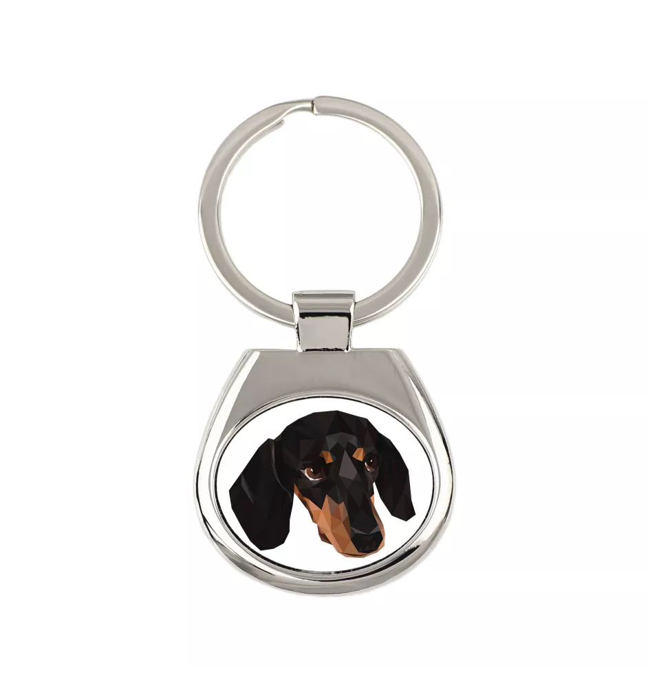 Dachshund Smooth-haired, Wiener dog, Badger dog - geometric keychain with a photo and the inscription Art-Dog