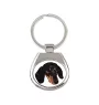 Dachshund Smooth-haired, Wiener dog, Badger dog - geometric keychain with a photo and the inscription Art-Dog