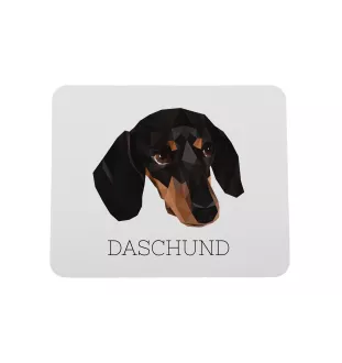 Dachshund Kurzhaar, Dackel, Teckel - geometrisches Mauspad mit Bild und Aufschrift von Art-Dog