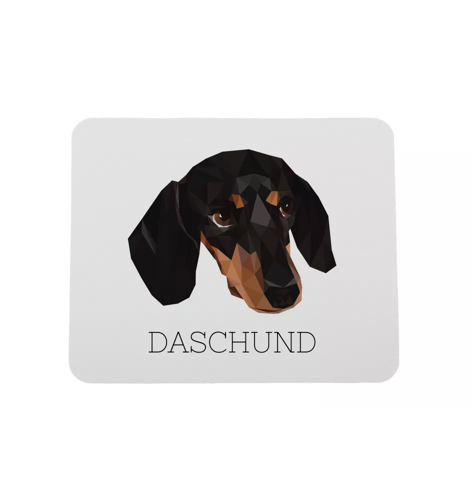 Dachshund Kurzhaar, Dackel, Teckel - geometrisches Mauspad mit Bild und Aufschrift von Art-Dog