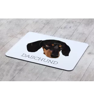 Dachshund Kurzhaar, Dackel, Teckel - geometrisches Mauspad mit Bild und Aufschrift von Art-Dog