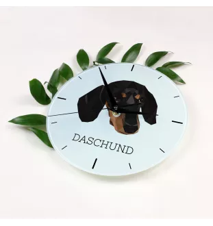 Dachshund Smooth-haired, Wiener dog, Badger dog - geometric wall clock with a picture and the brand name Art-Dog