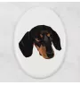 Dachshund Kurzhaar, Dackel, Teckel - Fliese mit geometrischem Bild und Schriftzug der Marke Art-Dog