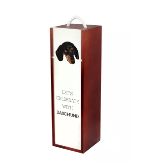 Dachshund Kurzhaar, Dackel, Teckel - geometrische Box mit einem Bild und Schriftzug für Wein der Marke Art-Dog
