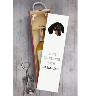 Dachshund Kurzhaar, Dackel, Teckel - geometrische Box mit einem Bild und Schriftzug für Wein der Marke Art-Dog