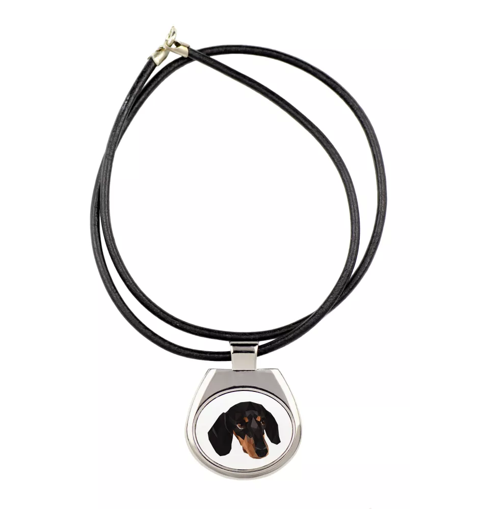 Dachshund Smooth-haired, Wiener dog, Badger dog - necklace with a geometric design and the inscription "Art-Dog"