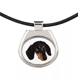 Dachshund Smooth-haired, Wiener dog, Badger dog - necklace with a geometric design and the inscription "Art-Dog"