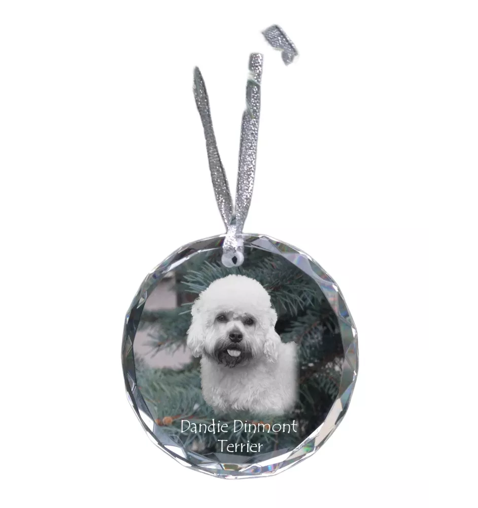 Dandie Dinmont Terrier - Kristallkugel mit Foto, Hundebild im Kristall, personalisierter Christbaumschmuck von Art-Dog.