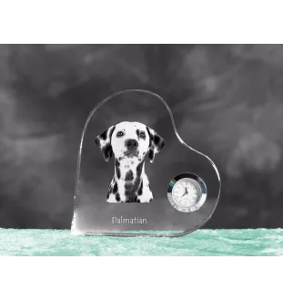 Dalmatiner, Dalmatinac - Kristalluhr mit einem Hundebild, Herzregal-Uhr, personalisierte Standuhr der Marke Art-Dog