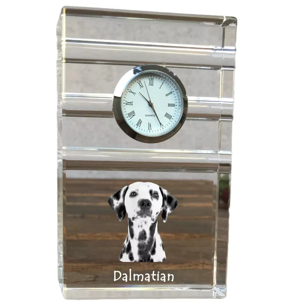 Dalmatien - une horloge en verre avec une photo, une photo de chien dans un cristal, une horloge de bureau personnalisée de la marque Art-Dog