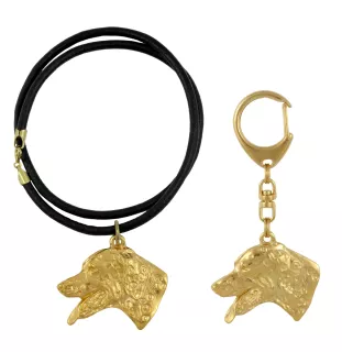 Dalmatien - porte-clés et collier avec chien dans une boîte, produit plaqué or de haute qualité, marque Art-Dog