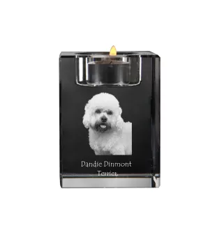 Dandie Dinmont Terrier, Hindlee Terrier - Candle holder with dog photo, crystal tealight holder, personalised gift by Art-Dog brand