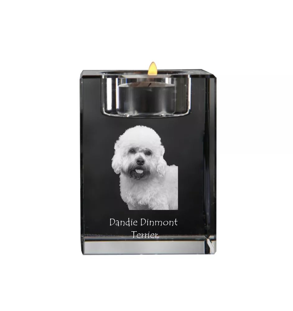 Dandie Dinmont Terrier - Bougeoir avec photo de chien, porte bougie en cristal, cadeau personnalisé par la marque Art-Dog