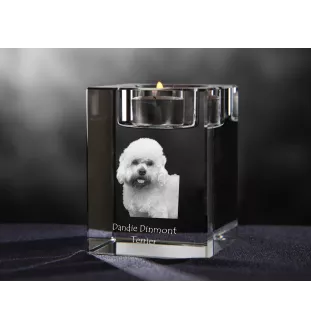 Dandie Dinmont Terrier, Hindlee Terrier - Candle holder with dog photo, crystal tealight holder, personalised gift by Art-Dog brand