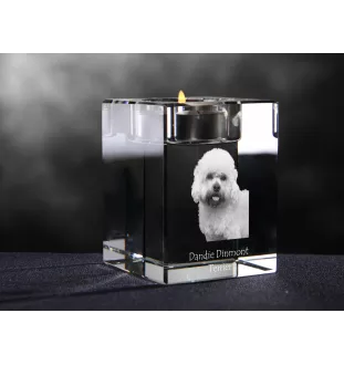 Dandie Dinmont Terrier - Kerzenhalter mit Hundefoto, Teelichthalter aus Kristall, personalisiertes Geschenk der Marke Art-Dog
