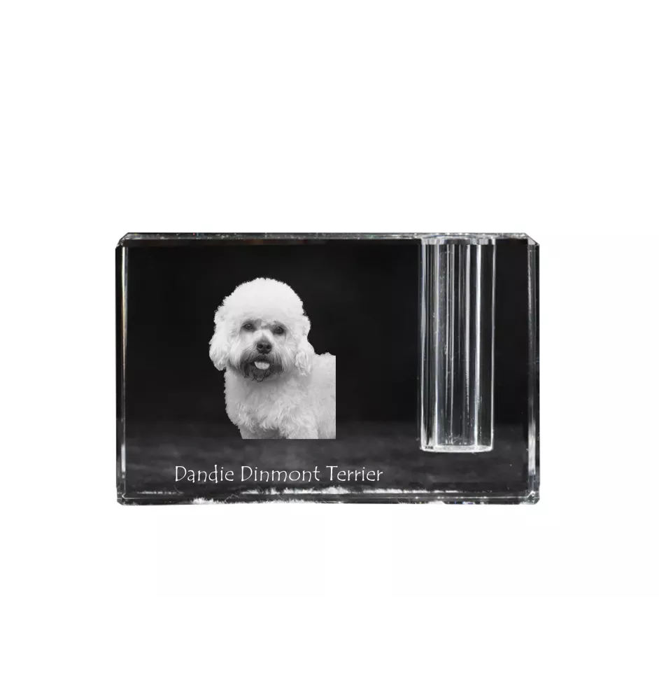 Dandie Dinmont Terrier, Hindlee Terrier - Pen stand, crystal organiser with dog photo, unique desk decoration by Art-Dog brand