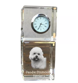 Dandie Dinmont Terrier - Kristalluhr mit Foto, Hundebild im Kristall, personalisierte Schreibtischuhr von Art-Dog.