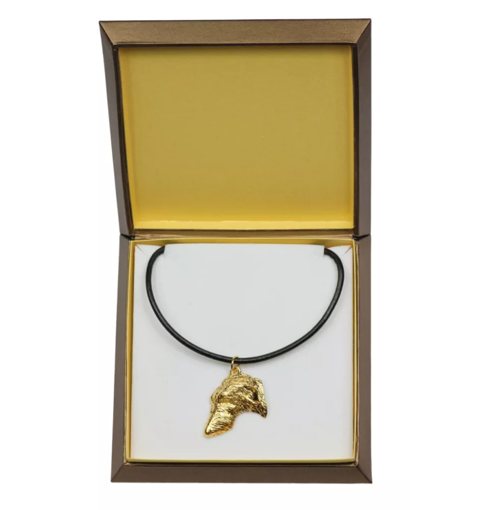 Deerhound, Schottischer Hirschhund, Scottish Deerhound - Hundehalsband in Geschenkbox, vergoldeter Anhänger für Hundefans, auffälliger Schmuck von Art-Dog