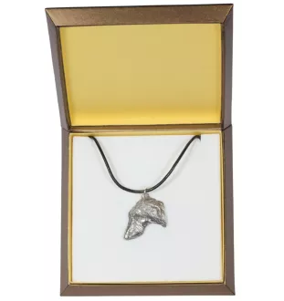 Deerhound, Schottischer Hirschhund, Scottish Deerhound - Hundehalsband in Geschenkbox, versilbertes Medaillon für Hundefans, markanter Anhänger der Marke Art-Dog