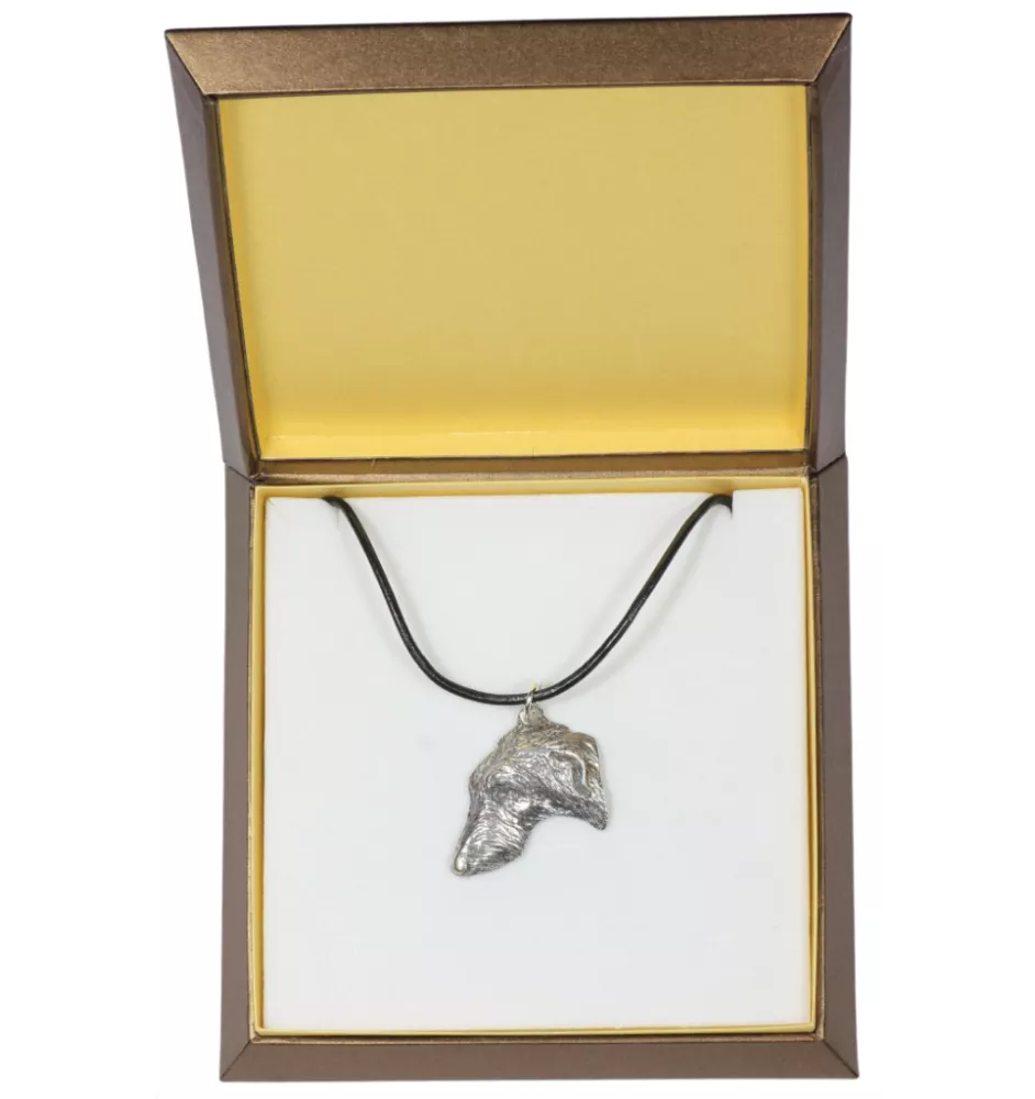 Deerhound, Schottischer Hirschhund, Scottish Deerhound - Hundehalsband in Geschenkbox, versilbertes Medaillon für Hundefans, markanter Anhänger der Marke Art-Dog