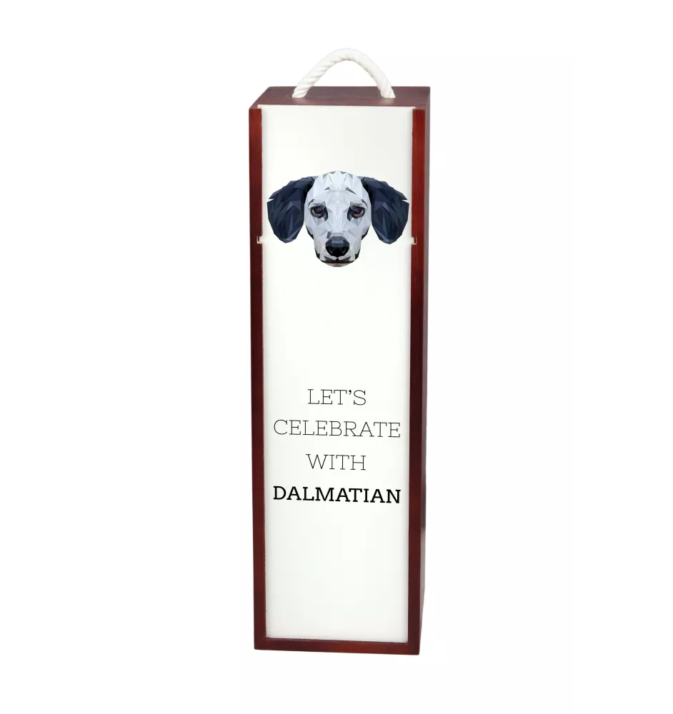 Dalmatiner, Dalmatinac - geometrische Box mit einem Bild und Schriftzug für Wein der Marke Art-Dog