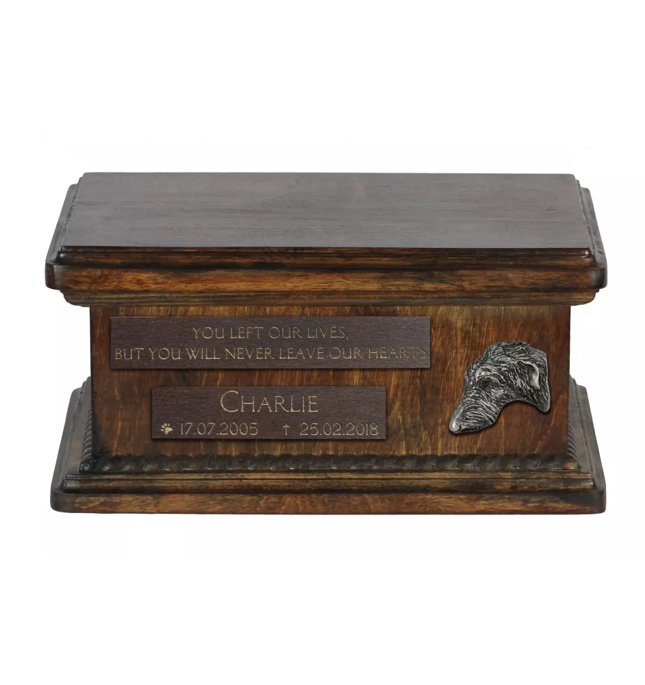Deerhound, Schottischer Hirschhund, Scottish Deerhound - hölzerne Urne für die Asche eines Hundes, personalisierte Urne mit Gravur, kleine Urne für Hundesasche von der Marke Art-Dog