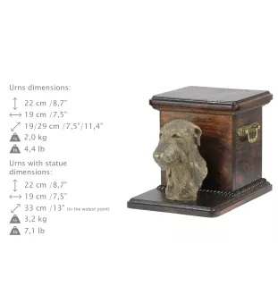 Deerhound, Schottischer Hirschhund, Scottish Deerhound - Eine Urne für die Asche eines Hundes mit einer Statuette, eine elegante Urne für einen Hund, eine außergewöhnliche Urne mit dem Porträt eines H