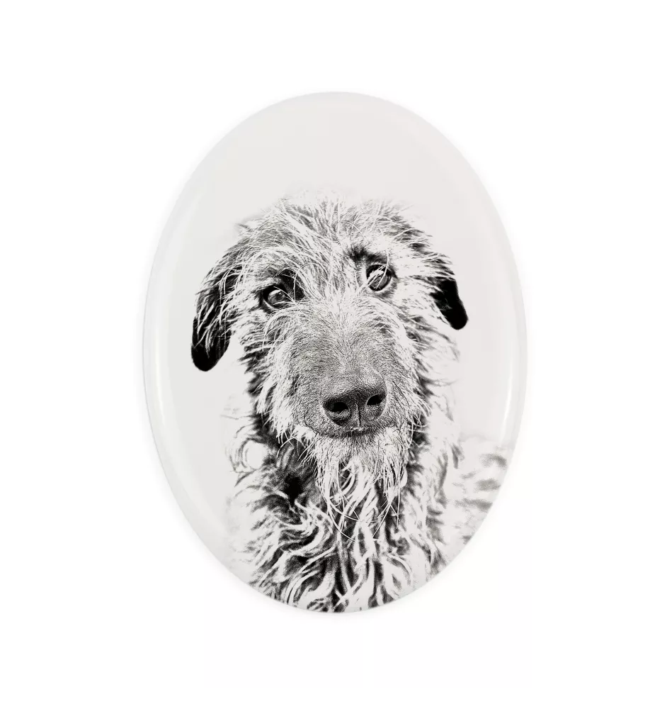 Deerhound, Scottish Deerhound - une plaque commémorative avec une photo de chien, une plaque funéraire avec une impression, une plaque ovale personnalisée de la marque Art-Dog