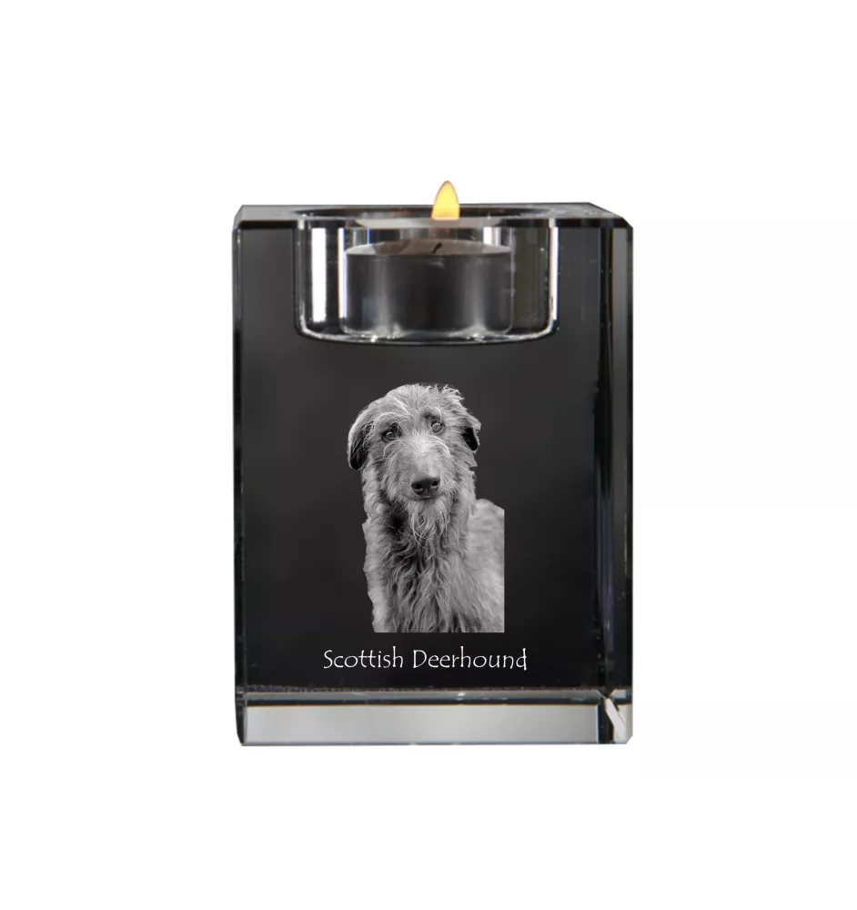 Deerhound, Schottischer Hirschhund, Scottish Deerhound - Kerzenhalter mit Hundefoto, Teelichthalter aus Kristall, personalisiertes Geschenk der Marke Art-Dog
