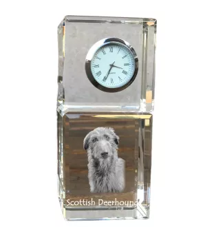 Deerhound, Scottish Deerhound - montre en cristal avec photo, photo de chien dans un cristal, horloge de bureau personnalisée de la marque Art-Dog