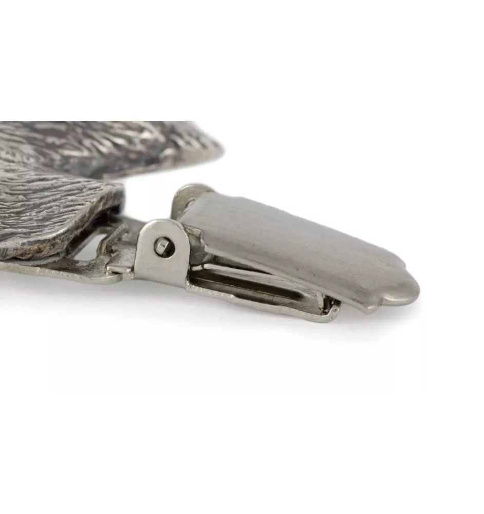 Deerhound, Scottish Deerhound - brooch with a clip, holder for a start number, silver-plated dog show pin from the Art-Dog brand