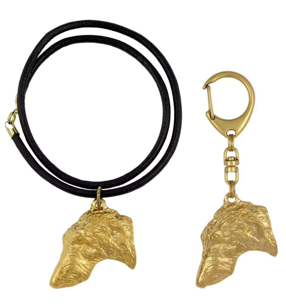 Deerhound, Scottish Deerhound - keychain and necklace with a dog in a box, high-quality gold-plated product, Art-Dog brand
