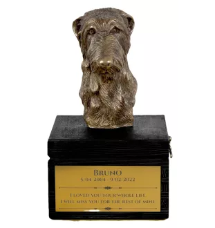 Deerhound, Scottish Deerhound - une urne avec une gravure et une sculpture de chien, un dernier adieu, un produit fait à la main de la marque Art-Dog