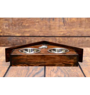 Deerhound, Scottish Deerhound - wooden stand with bowls for a dog, decorative dog bowls, a gift for adopting a dog from the Art-Dog brand