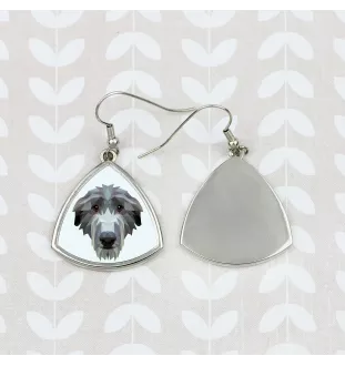 Deerhound, Schottischer Hirschhund, Scottish Deerhound - Ohrringe mit einem Bild und dem Schriftzug "Geometrischer Hund" von Art-Dog