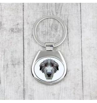 Deerhound, Scottish Deerhound - geometric keychain with a photo and the inscription Art-Dog