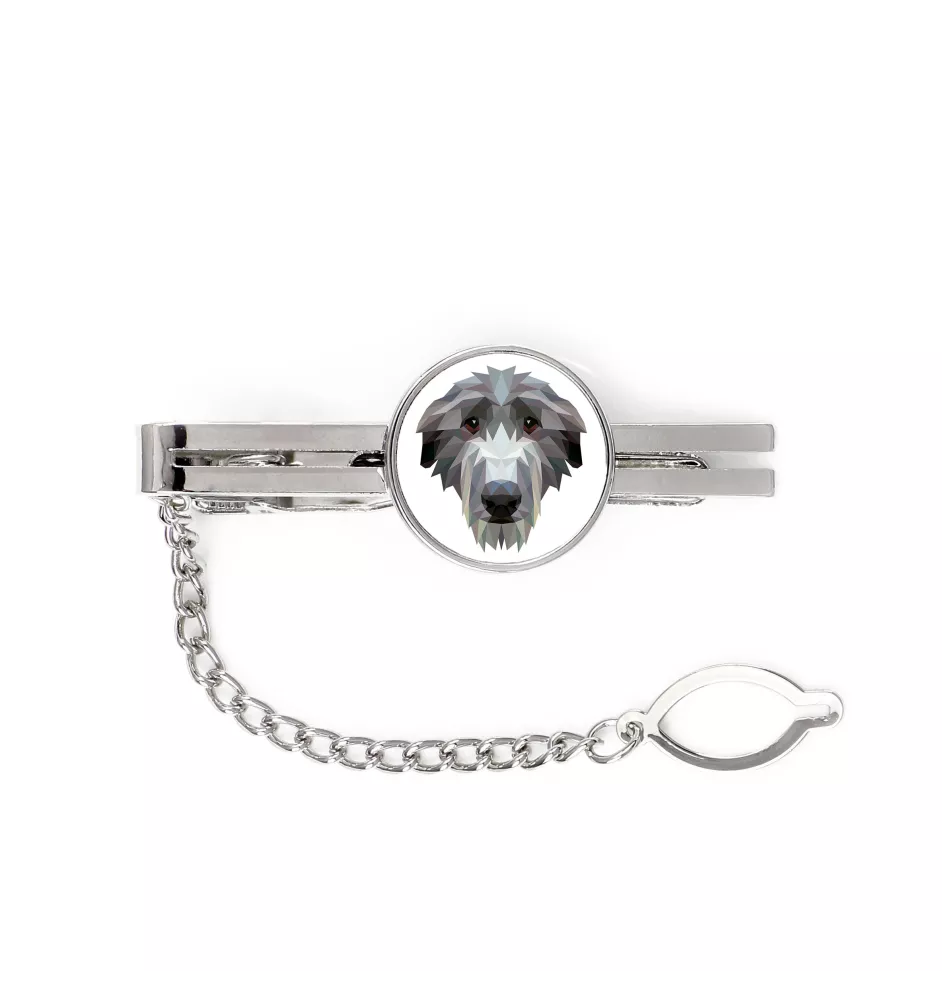 Deerhound, Scottish Deerhound - geometric tie clip with a picture and inscription from Art-Dog