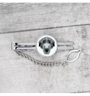 Deerhound, Scottish Deerhound - geometric tie clip with a picture and inscription from Art-Dog