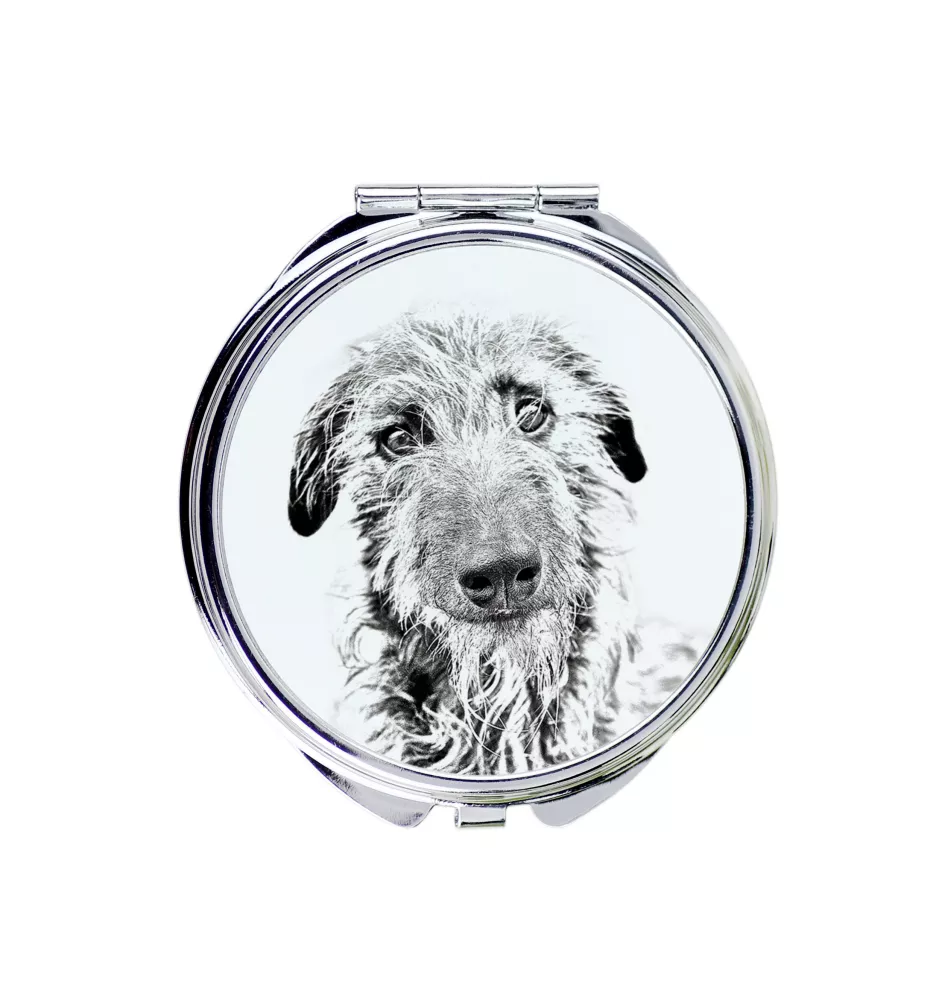Deerhound, Schottischer Hirschhund, Scottish Deerhound - Taschenspiegel mit Hund, personalisierter Taschenspiegel, kompakter Spiegel mit Art-Dog-Logo