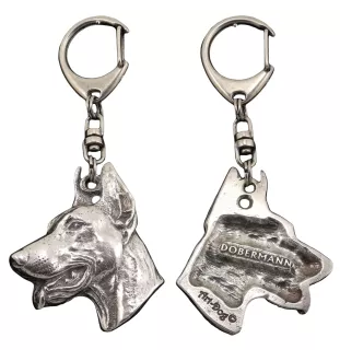 Dobermann, Doberman Pinscher, Dobie I - Silver-plated key ring with dog, handbag decoration, backpack pendant by Art-Dog brand