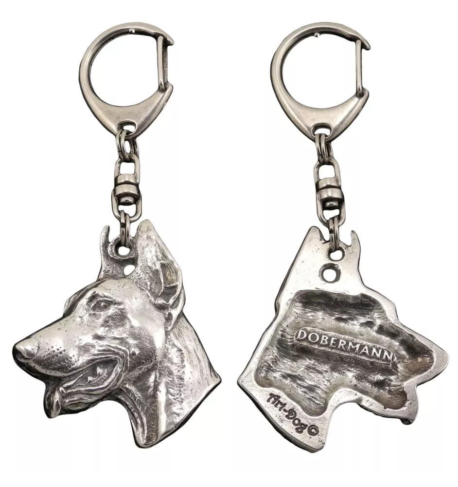 Dobermann, Doberman Pinscher, Dobie I - Silver-plated key ring with dog, handbag decoration, backpack pendant by Art-Dog brand
