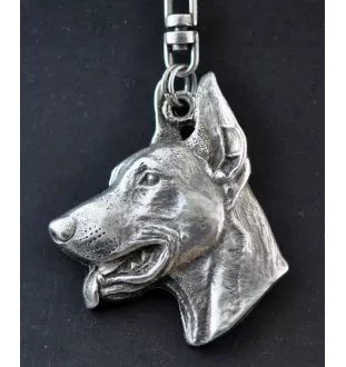 Dobermann I - Versilberter Schlüsselanhänger mit Hund, Handtaschen-Dekoration, Rucksack-Anhänger der Marke Art-Dog